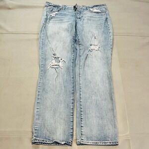 American Eagle Women Jean Light Wash Distress Boyfriend Bootcut 16L Tall Y2K4309